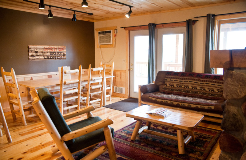 Cabin living room at Campfire Bay Resort.