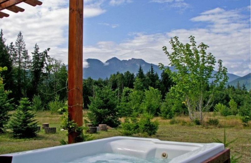 Cabin hot tub at Olympic View Cabins.