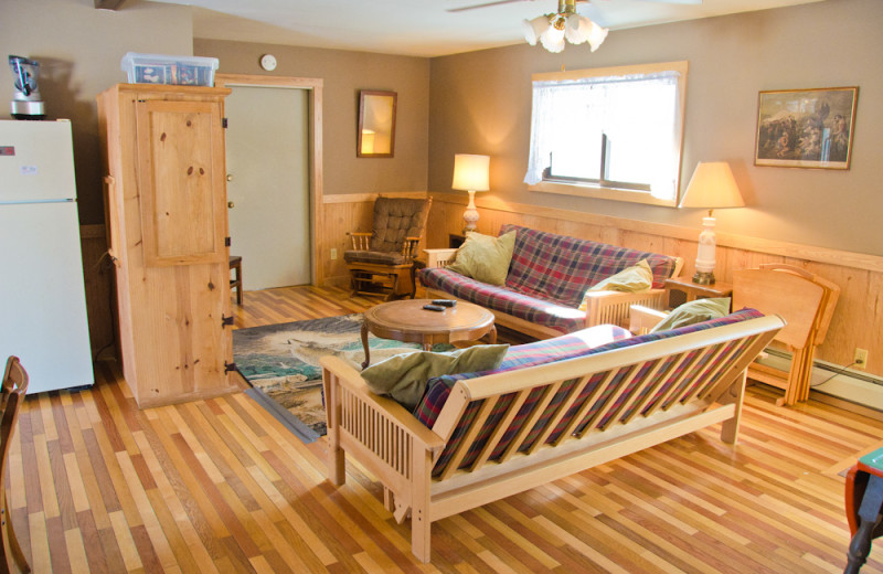 Cabin living room at Tri Lake Timbers Resort.