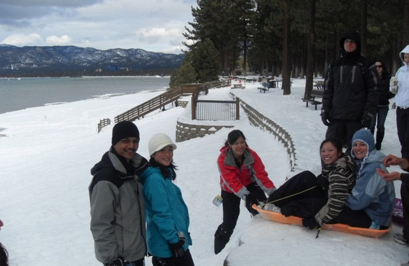 Sledding at Tahoe Pines Lodge.