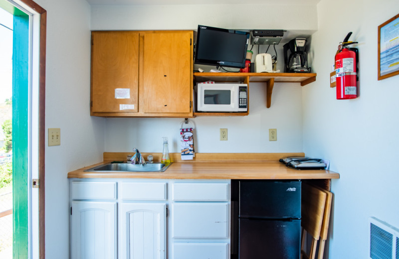 Cabin kitchen at Oceanside Ocean Front Cabins.