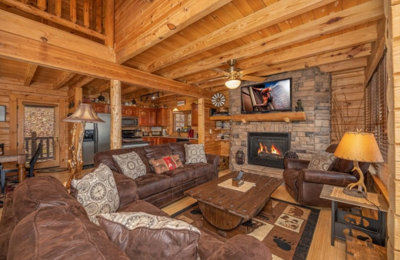 Cabin living room at American Patriot Getaways, LLC.