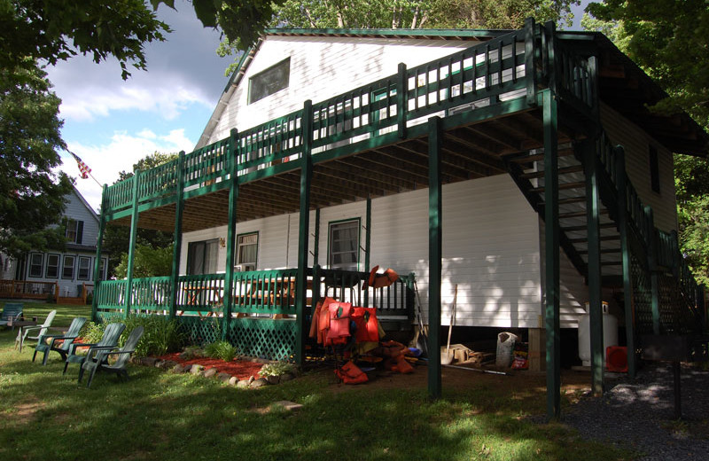 Lodge exterior at The Elms Waterfront Cottages.