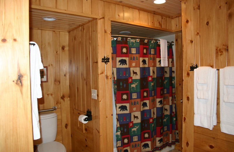 Cabin bathroom at White Birch Village Resort.