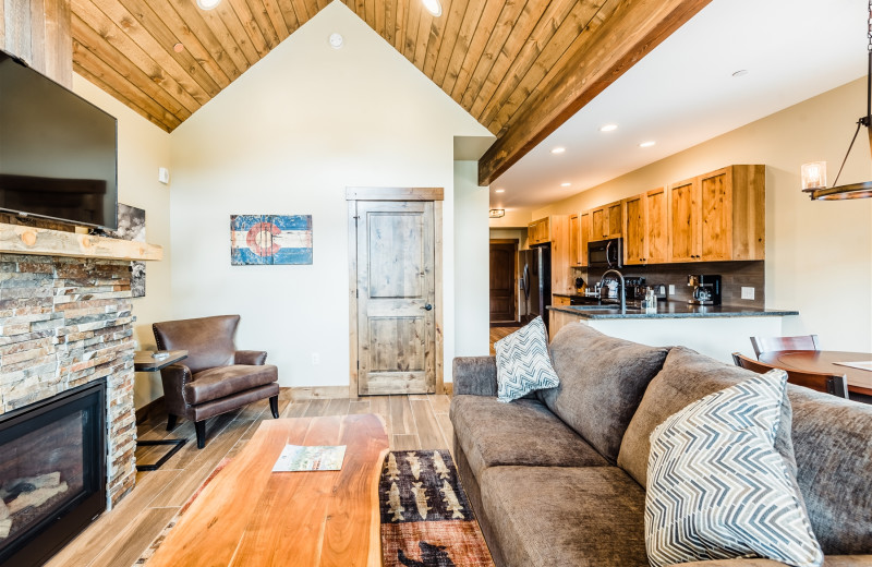 Guest living room at Fall River Village Resort Condos.