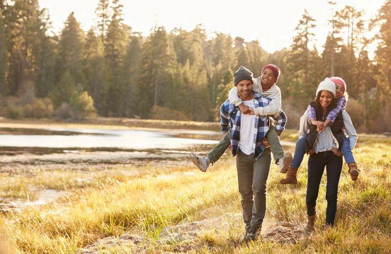 Family hiking at Brigadoon Vacation Rentals.