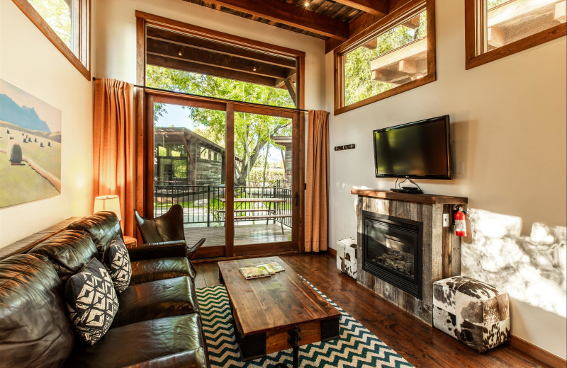 Cabin living room at Fireside Resort at Jackson Hole.