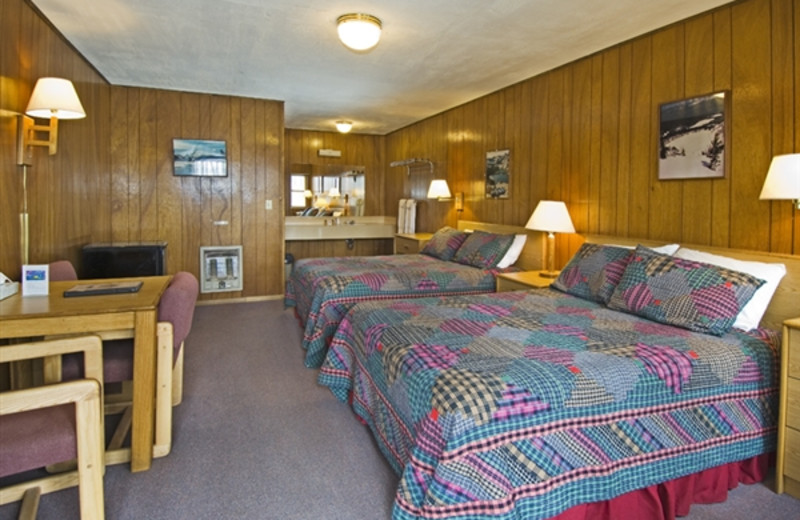 Motel double bedroom at Redfish Lake Lodge.