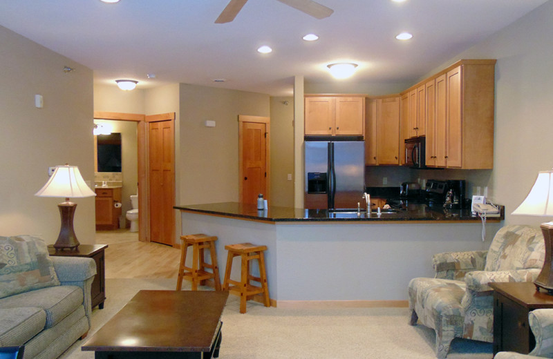 Guest kitchen living room at Northernaire Resort.