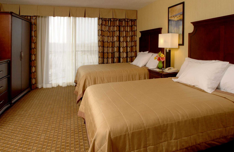 Guest bedroom at Embassy Suites Bloomington.