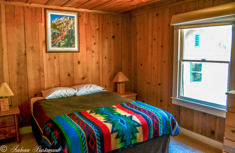 Cabin bedroom at Meeks Bay Resort & Marina.