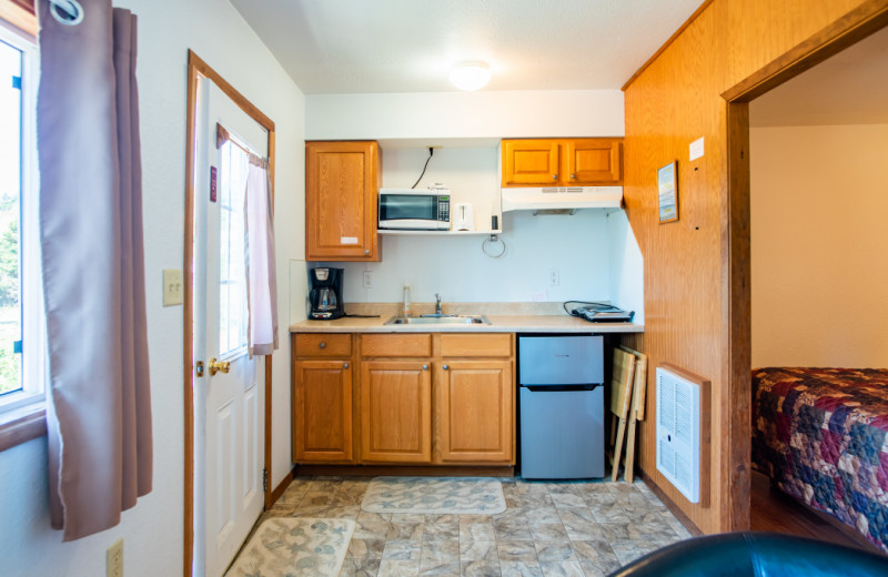 Cabin kitchen at Oceanside Ocean Front Cabins.