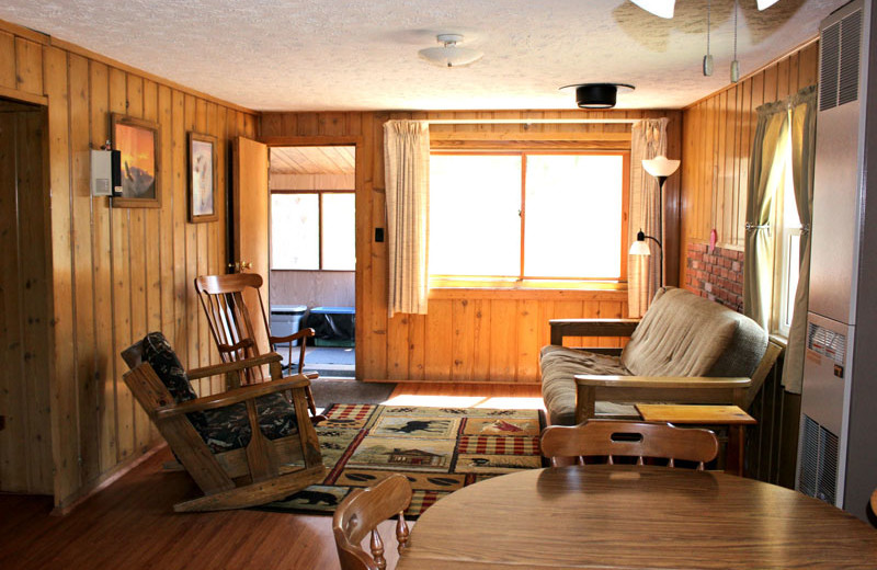 Cabin living room at R & R Bayview Resort.