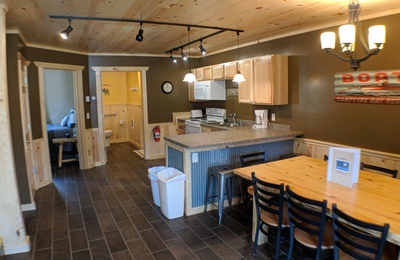 Cabin kitchen at Campfire Bay Resort.