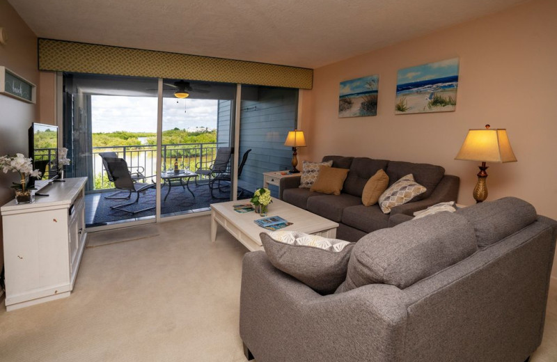 Rental living room at 1800 Atlantic, All Florida Keys Property Management.
