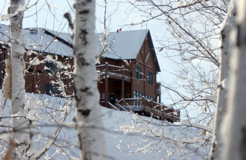 Winter exterior at Grand Ely Lodge.