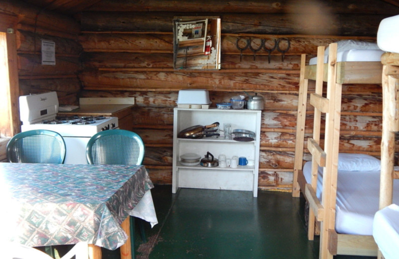 Cabin interior at Chaunigan Lake Lodge.