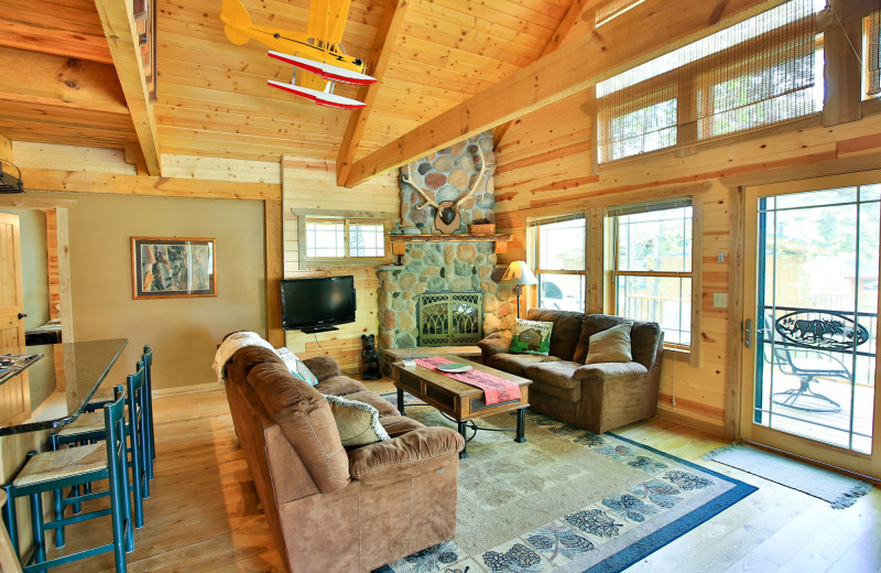 Cabin living room at Northern Lights Resort & Outfitting.