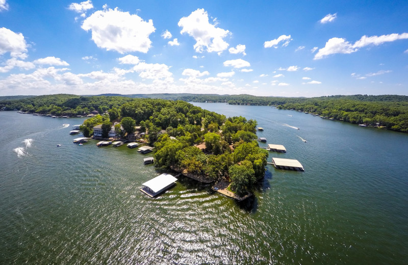 Aerial view of Point View Resort. Great for fishing, swimming, and water sports.