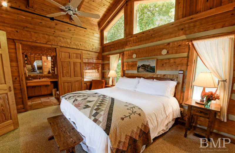 Guest bedroom at Cataloochee Ranch.