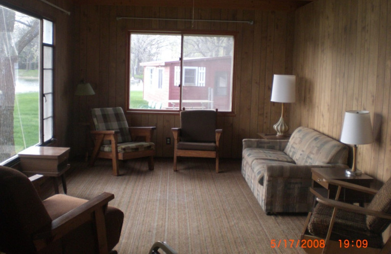 Cabin living room at Whispering Waters Resort.