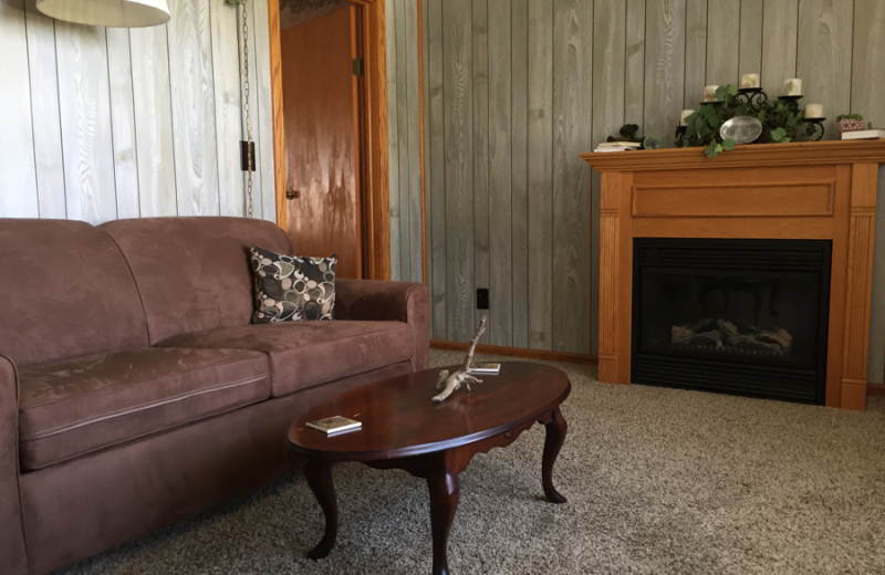Guest room with fireplace at Vineyard Bed & Breakfast.
