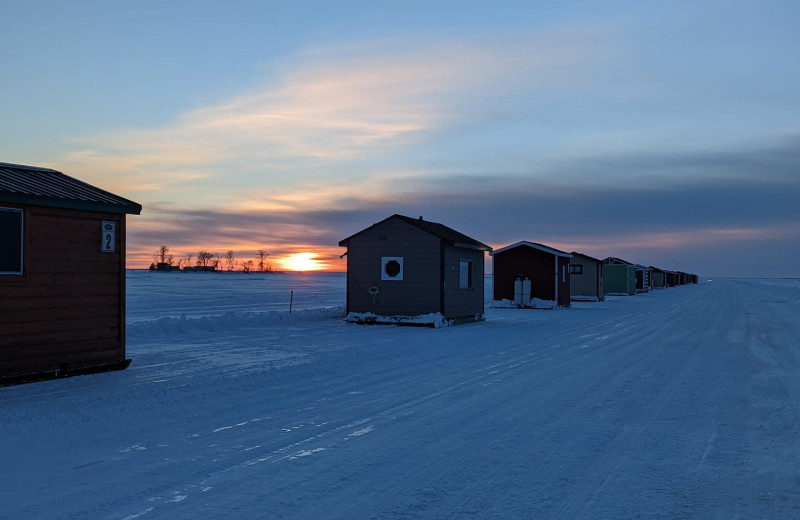 Ice fishing houses at Appeldoorn's Sunset Bay Resort.