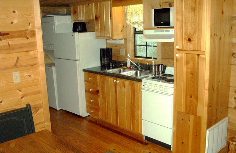 Cabin kitchen at Big Bear Log Cabins.