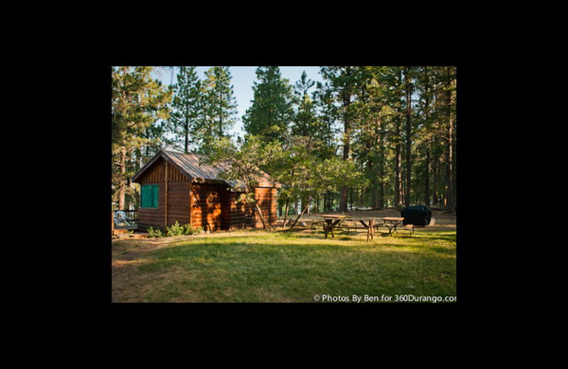 Cabin exterior at Elk Point Lodge.