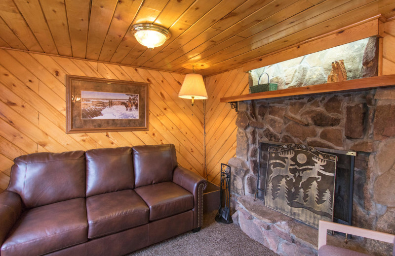 Cabin living room at Pine River Lodge.