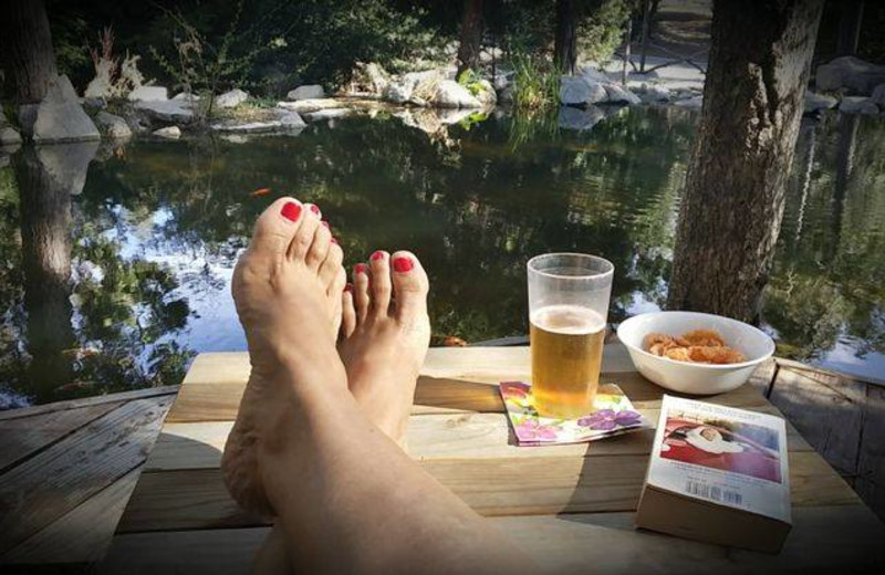 Relaxing at Arrowhead Pine Rose Cabins.