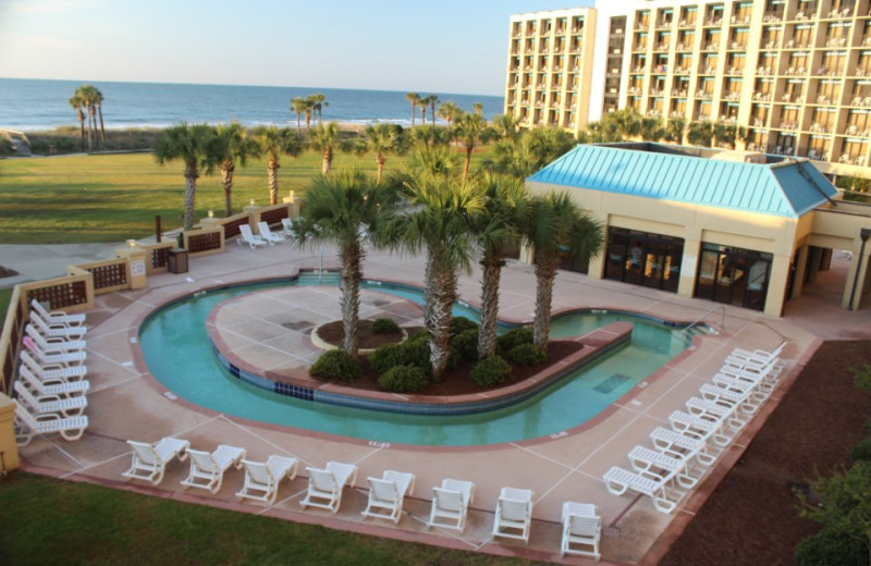 Pool and patio view at Springmaid Beach Resort.