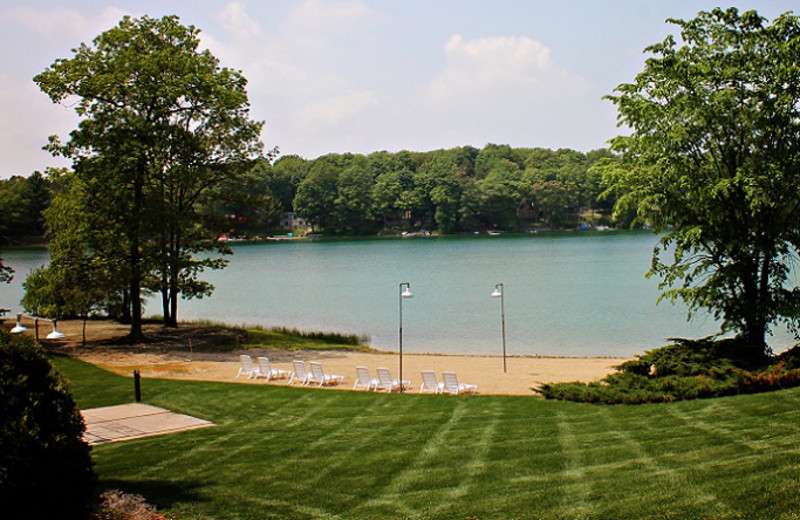 View of beach at Sojourn Lakeside Resort.