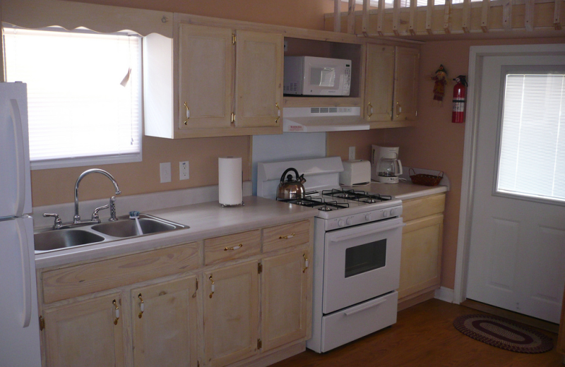 Cabin kitchen at American RV Park.