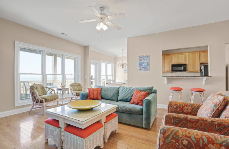 Rental living room at Victory Beach Vacations: Carolina-Kure Beach NC Vacation Rental Houses 