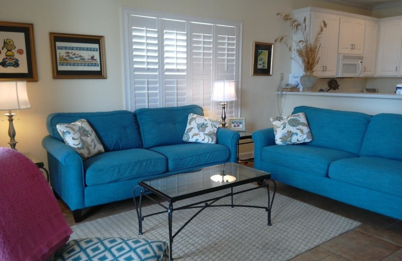 Rental living room at Beachfront Rentals.
