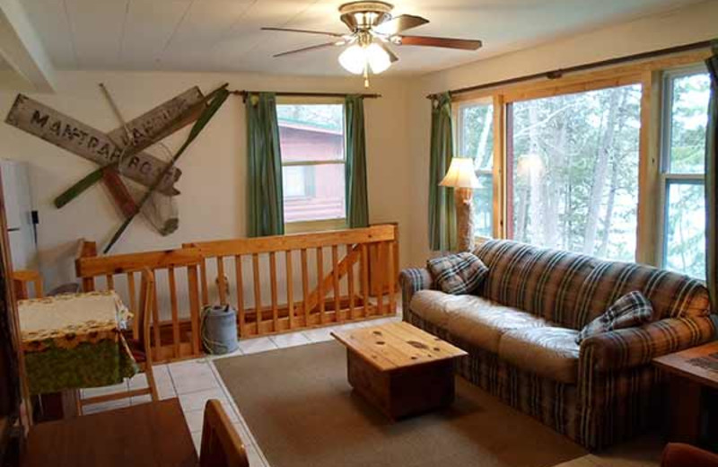 Cabin living room at Mantrap Lodge.