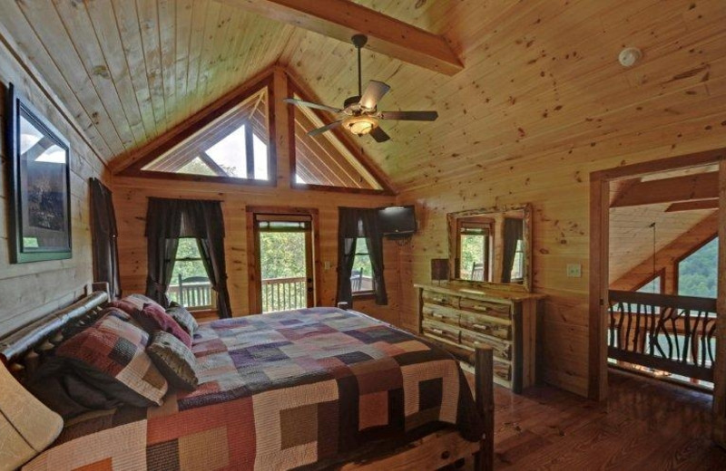 Cabin bedroom at Southern Comfort Cabin Rentals.