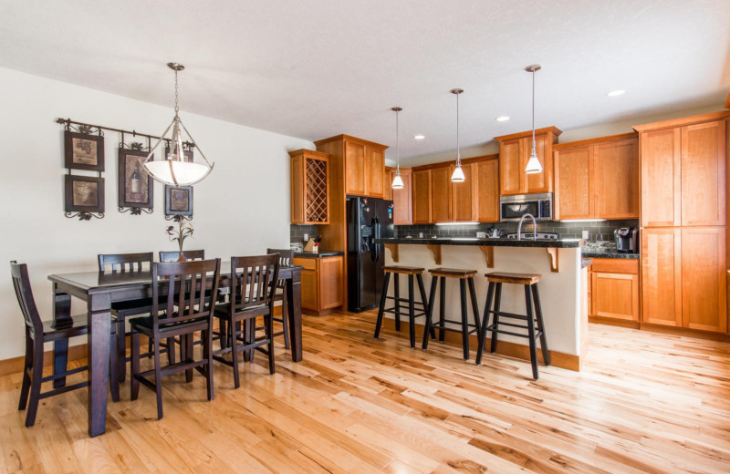 Rental kitchen at Shorepine Vacation Rentals.