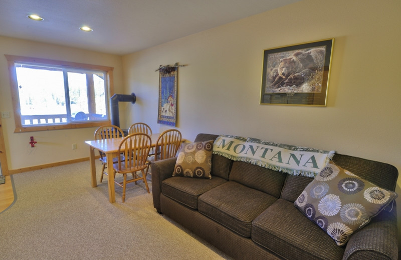 This is the cozy living room inside our 1 bedroom cabins located only 1/2 mile from Glacier National Park