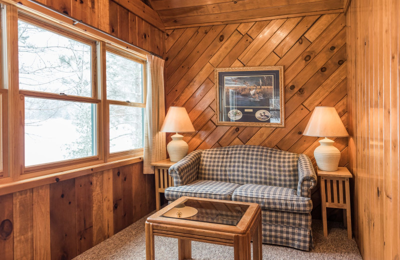 Cabin living room at Pitlik's Sand Beach Resort.