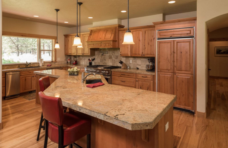 Rental kitchen at Sisters Vacation Rentals.