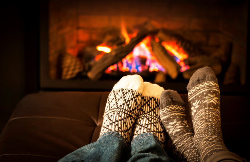 Relaxing by the fire at Big Bear Cool Cabins.