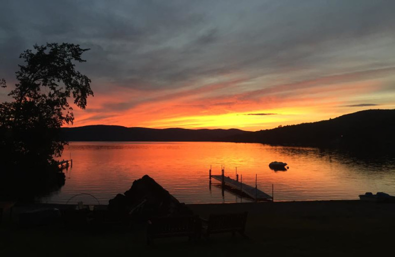 Spectacular sunsets over international Wallace Pond from the sandy beach at Jackson's Lodge, Canaan, Vermont's Northeast Kingdom.