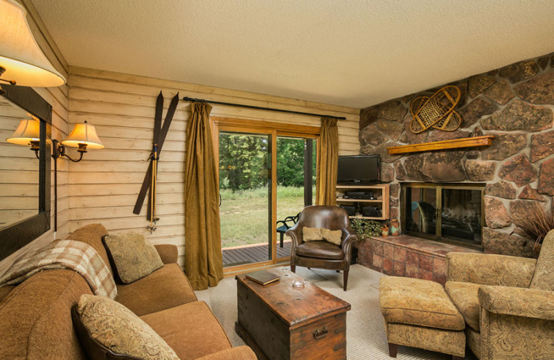 Cabin living room at The Glen Eden Resort.