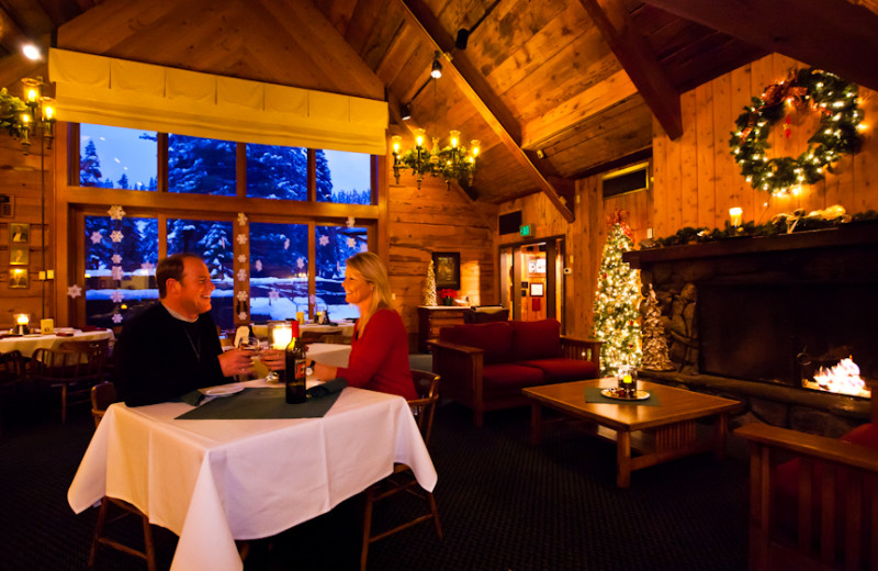 Cozy fire side dining at Granlibakken Resort.