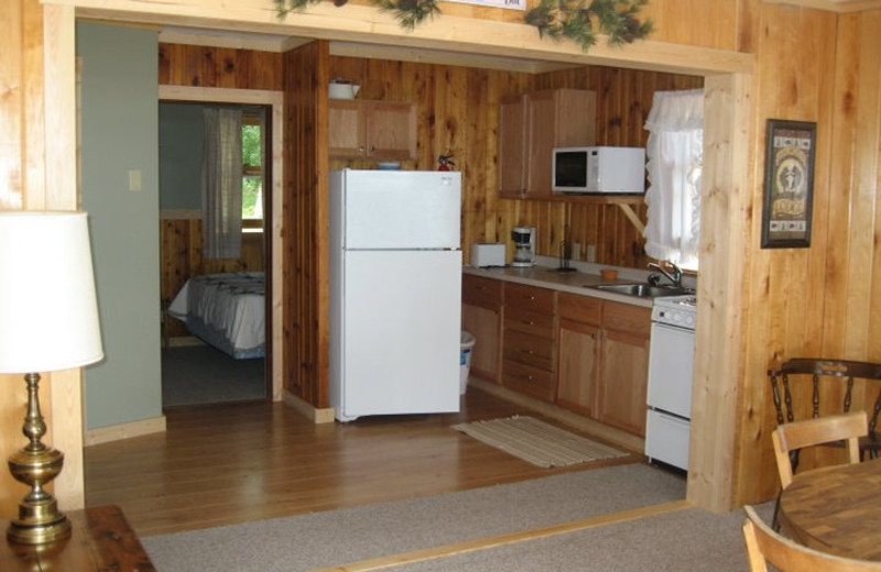 Cabin kitchen at Finn'n Feather Resort.