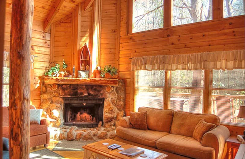 Cabin living room at American Mountain Rentals.