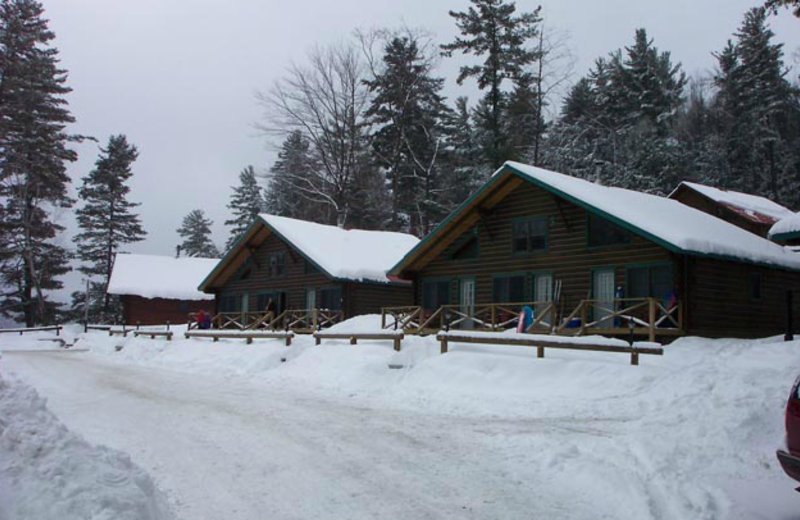 Cabins in the winter at Ridin-Hy Ranch Resort.