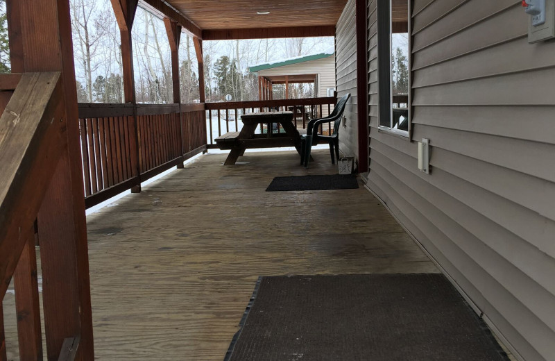 Cabin porch at Linder's HideAway Cabins.